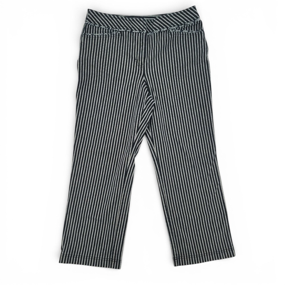 Ann Taylor Loft Womens 6 Pants Cotton Blend Black White Striped Cropped Casual